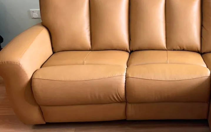 Tan leather sofa after cleaning