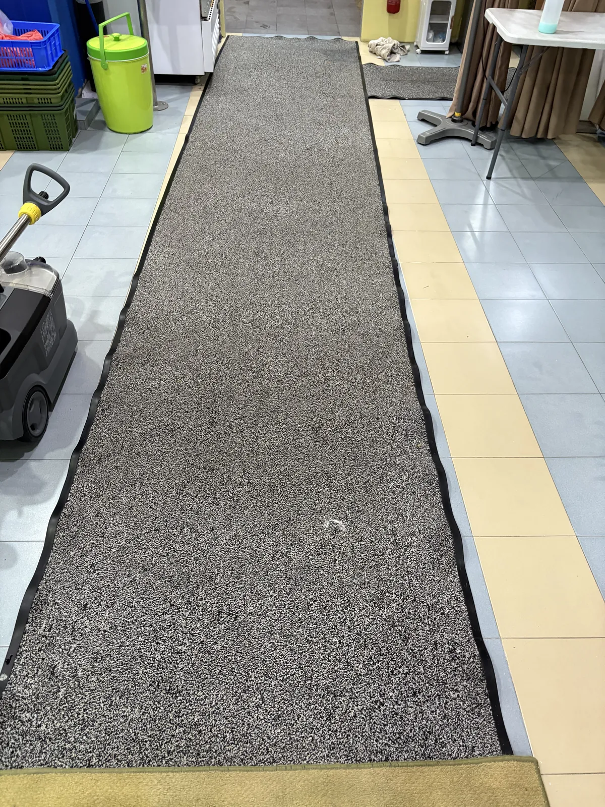 Carpet runner laid out for cleaning