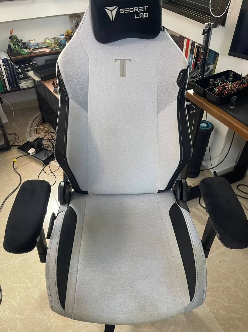 Grey fabric gaming chair after cleaning